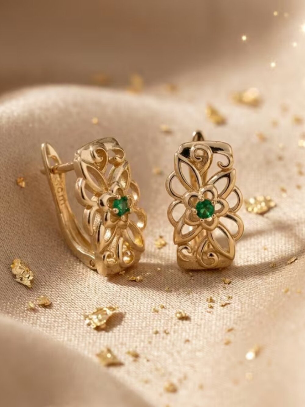 14K Gold Hanging Drop 1ct Green Emerald Gemstone Earrings New 14K Silver Jewelry